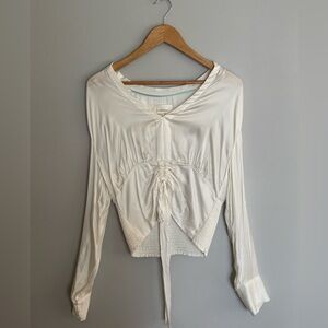 Anthropologie Cream Ruched Blouse